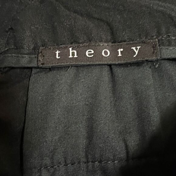 Theory Rich Black Linen Blend Tapered Cargo Style Cropped Pants - Picture 10 of 14